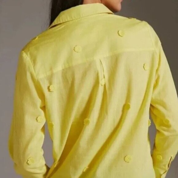 Mauve by Anthropologie Yellow Pineapple Embroidered Buttondown Blouse | Size M - Picture 7 of 13
